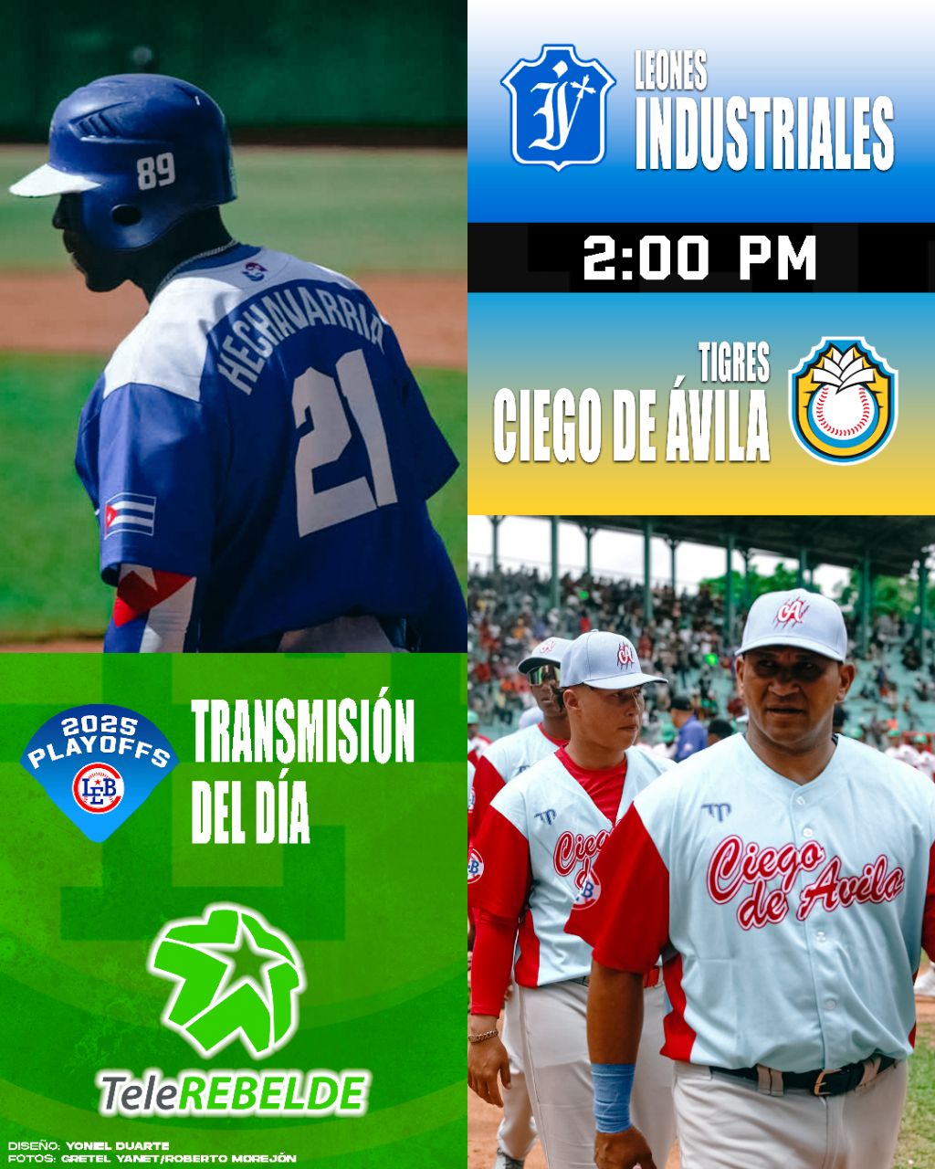 El duelo entre Tigres de Ciego de Ávila y Leones de Industriales, en el estadio José Ramón Cepero, abrirá este martes las acciones de la fase semifinal en la III Liga Élite del Béisbol Cubano